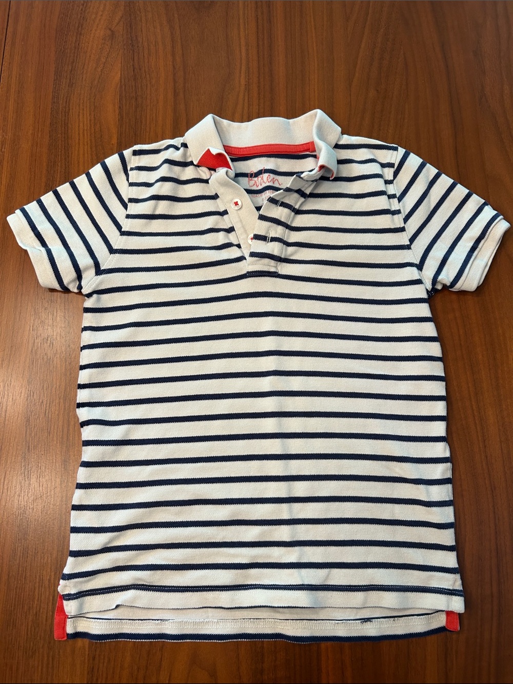 Boden White & Navy Striped Polo with Red Trim - Kids